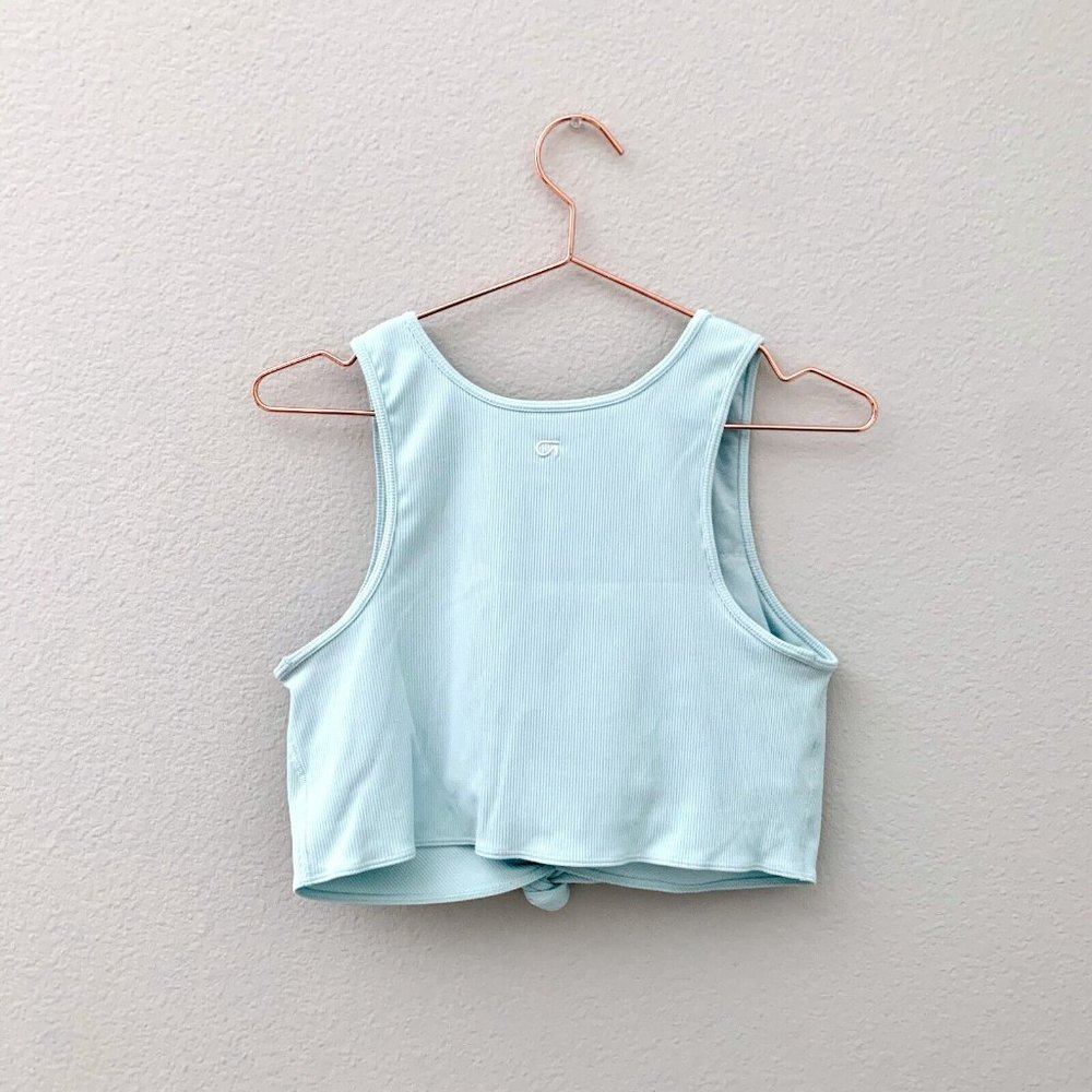 Gap GapFit Ribbed Blackout Twist-Knot Cropped Sports Bra Aqua Size L - Picture 5 of 9
